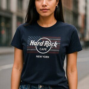 Hard Rock Cafe New York T-Shirt Womens XL NWT Navy USA Flag Graphic Tee  Cotton